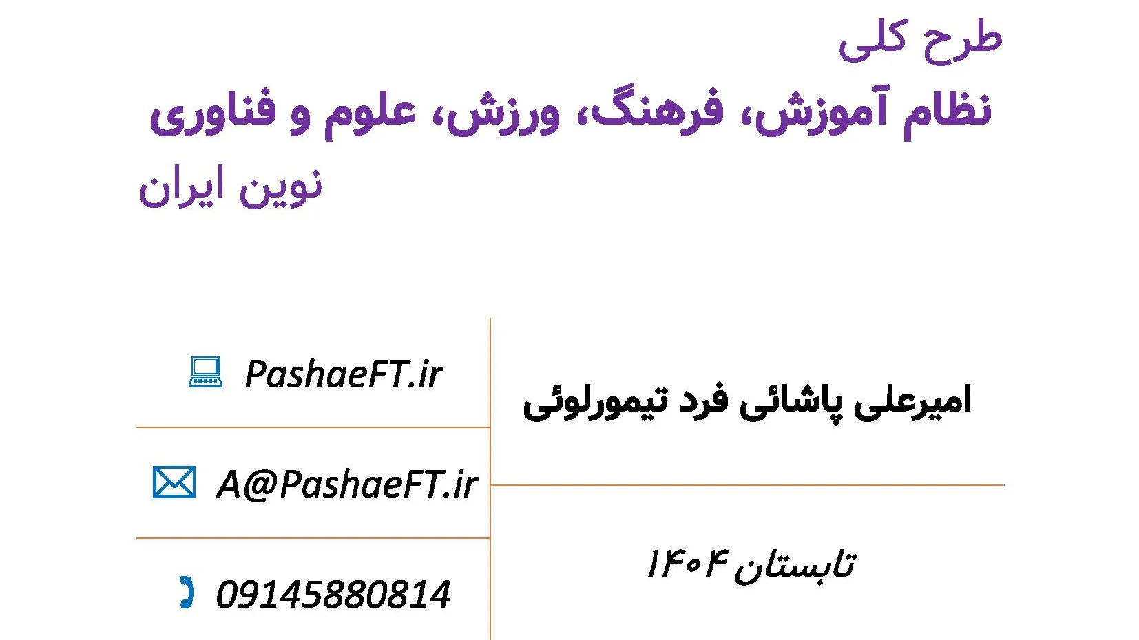 طرح نظام آموزشی نوین ایران طرح کلی نظام آموزش، فرهنگ، ورزش، علوم و فناوری نوین ایران